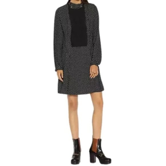 NWOT Coach Polka Dot Black White Pleated Knee Length Dress 2 Retro Vibes Preppy - Picture 1 of 8